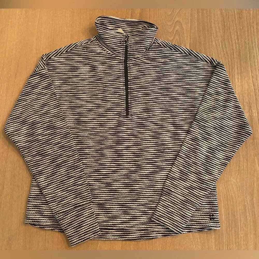 Sweaty Betty Rest Up Half Zip Pullover Small NWT Navy Blue White Stripe Pattern - Picture 8 of 16